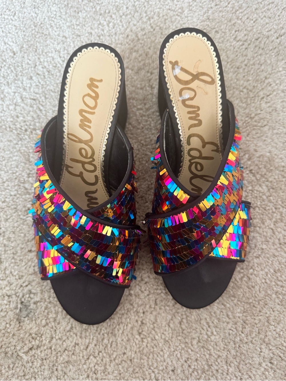 Sam Edelman Multicolor Sequin Crisscross Slide Mules